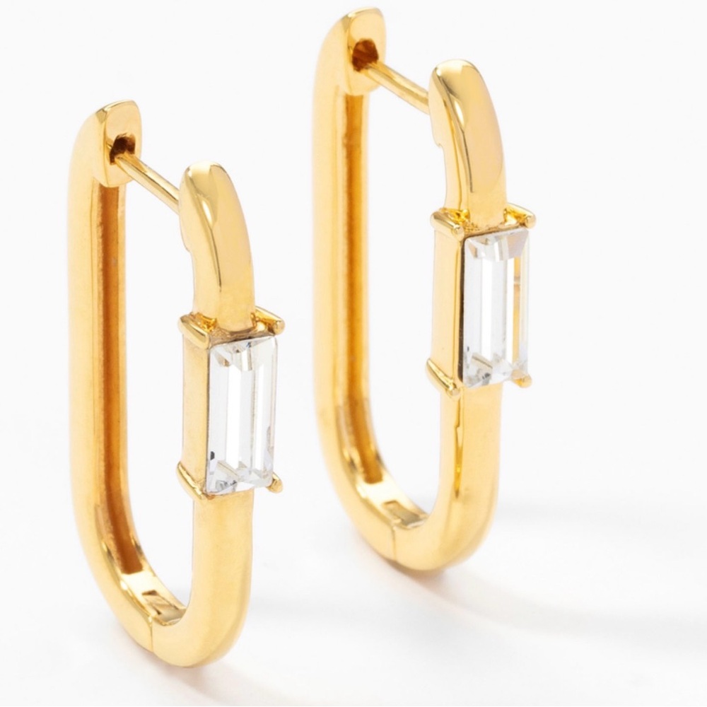 Gold & Swarovski Crystal Baguette Hoop Earrings for Touchstone Contemporary look